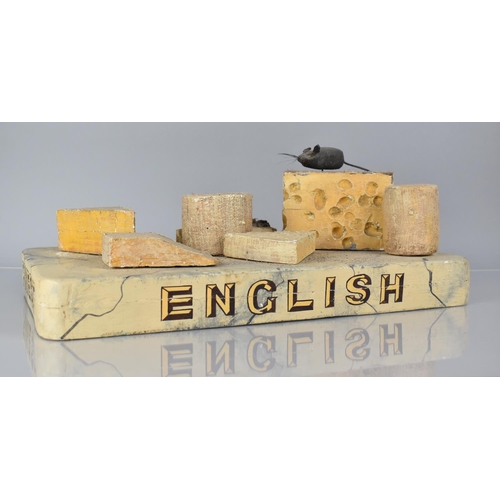 101 - An Early 20th Century Wooden Shop Display in the Form of a Cheese Board with Cheese and Mice, Inscri...
