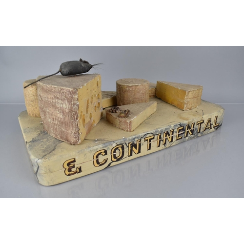 101 - An Early 20th Century Wooden Shop Display in the Form of a Cheese Board with Cheese and Mice, Inscri... 