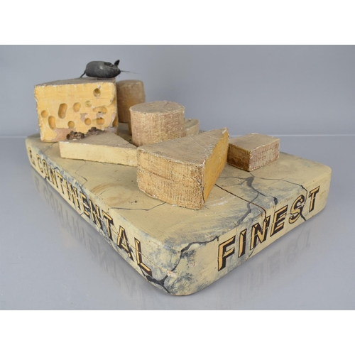 101 - An Early 20th Century Wooden Shop Display in the Form of a Cheese Board with Cheese and Mice, Inscri... 