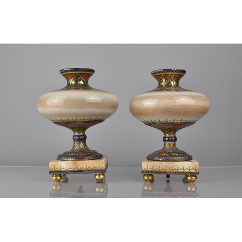 264 - A Pair of Royal Bonn Cashmir Marmor Vases of Compressed Form, Printed and Impressed Marks to Base, 2... 