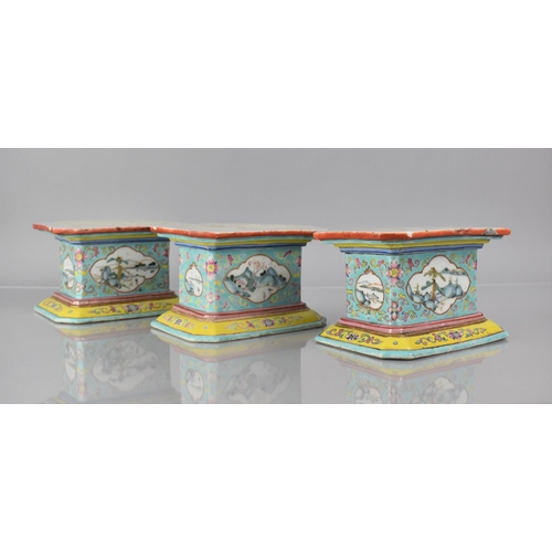 333 - Three 19th Century Century Chinese Porcelain Stands/Plinths of Rectangular Form with Canted Edges de... 