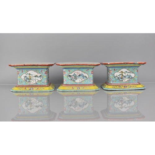 333 - Three 19th Century Century Chinese Porcelain Stands/Plinths of Rectangular Form with Canted Edges de... 