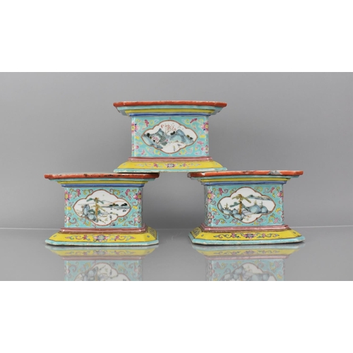 333 - Three 19th Century Century Chinese Porcelain Stands/Plinths of Rectangular Form with Canted Edges de... 