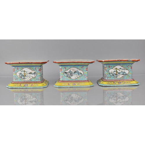 333 - Three 19th Century Century Chinese Porcelain Stands/Plinths of Rectangular Form with Canted Edges de... 