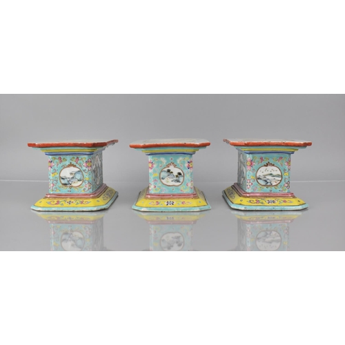 333 - Three 19th Century Century Chinese Porcelain Stands/Plinths of Rectangular Form with Canted Edges de... 