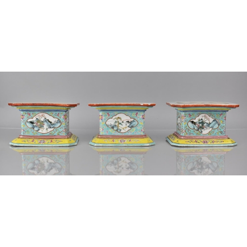 333 - Three 19th Century Century Chinese Porcelain Stands/Plinths of Rectangular Form with Canted Edges de... 