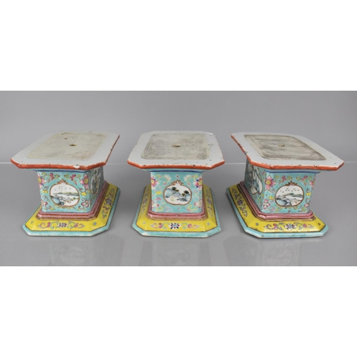 333 - Three 19th Century Century Chinese Porcelain Stands/Plinths of Rectangular Form with Canted Edges de... 