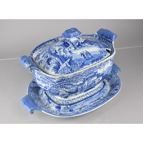 269 - A Large English 19th Century Blue and White Tureen and Cover Having Scrolled Handles and Complete wi... 