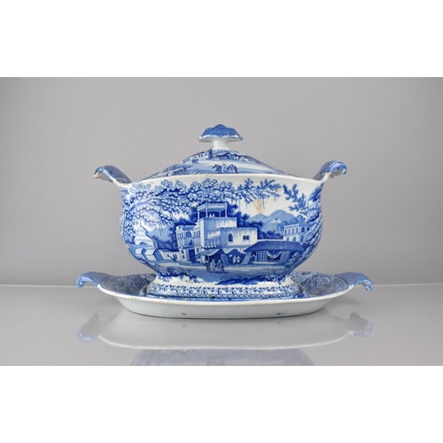 269 - A Large English 19th Century Blue and White Tureen and Cover Having Scrolled Handles and Complete wi... 