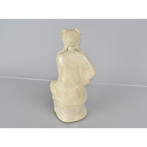 338 - An 18th/19th Century Chinese Blanc De Chine Study of Immortal Standing Upon Temple Lion, 18cms High.... 