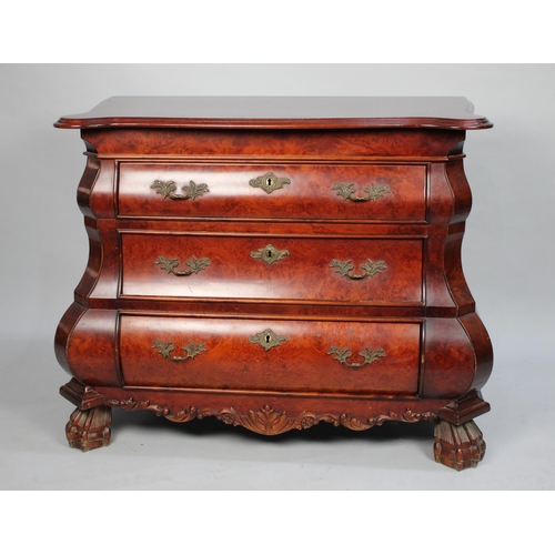 480 - A Reproduction French Three Drawer Bombe Style Commode Chest, Carved Claw Feet