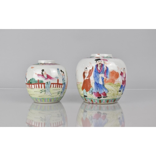 342 - Two 19th/20th Century Chinese Famille Rose Jars, Both Decorated with Figures in Garden Setting, 12cm... 