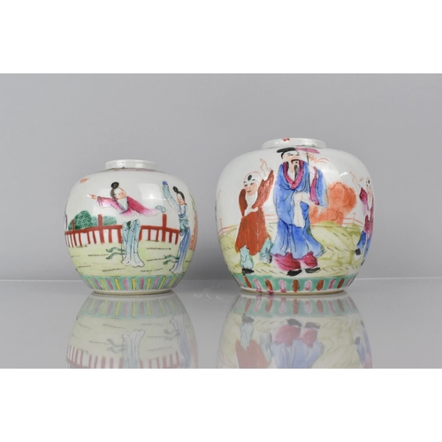 342 - Two 19th/20th Century Chinese Famille Rose Jars, Both Decorated with Figures in Garden Setting, 12cm... 