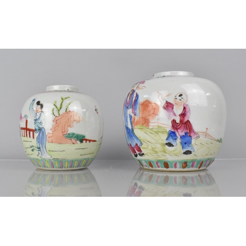 342 - Two 19th/20th Century Chinese Famille Rose Jars, Both Decorated with Figures in Garden Setting, 12cm... 