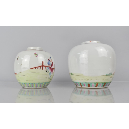 342 - Two 19th/20th Century Chinese Famille Rose Jars, Both Decorated with Figures in Garden Setting, 12cm... 