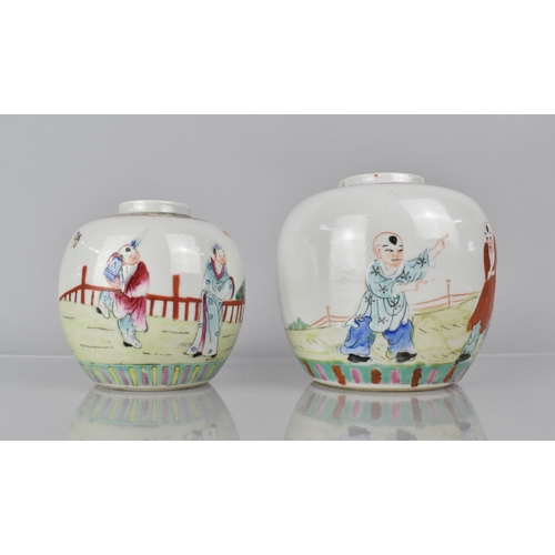 342 - Two 19th/20th Century Chinese Famille Rose Jars, Both Decorated with Figures in Garden Setting, 12cm... 