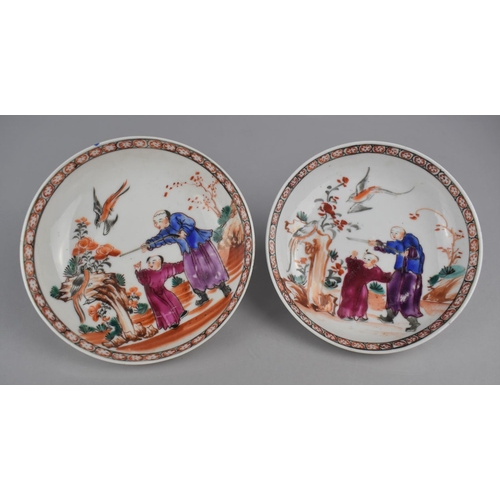 344 - A Pair of 18th/19th Century Chinese Famille Rose Mandarin Dishes decorated with Figures in Exterior ... 