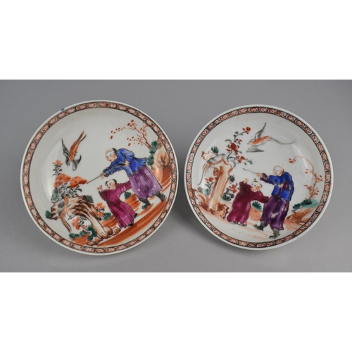 344 - A Pair of 18th/19th Century Chinese Famille Rose Mandarin Dishes decorated with Figures in Exterior ... 