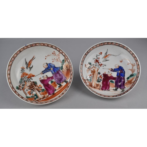 344 - A Pair of 18th/19th Century Chinese Famille Rose Mandarin Dishes decorated with Figures in Exterior ... 