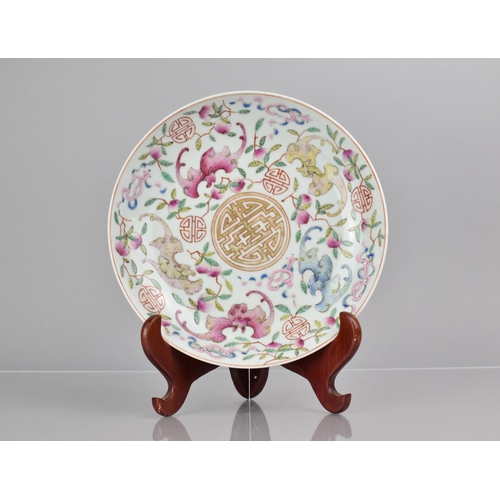 351 - A 19th Century Chinese Porcelain Dish decorated in the Famille Rose Palette with Bats, Peaches, Scro... 