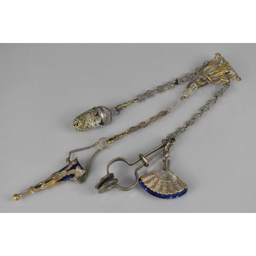 311 - A 19th Century Gilt Metal Chatelain, The Clasp with Pierced and Repoussé Design incorporating Georgi... 