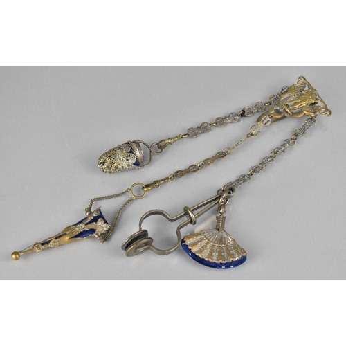 311 - A 19th Century Gilt Metal Chatelain, The Clasp with Pierced and Repoussé Design incorporating Georgi... 