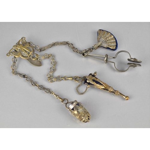 311 - A 19th Century Gilt Metal Chatelain, The Clasp with Pierced and Repoussé Design incorporating Georgi... 