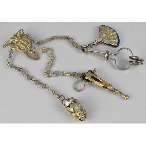 311 - A 19th Century Gilt Metal Chatelain, The Clasp with Pierced and Repoussé Design incorporating Georgi... 