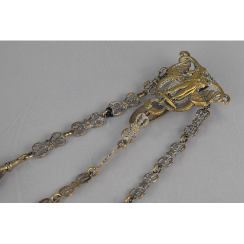 311 - A 19th Century Gilt Metal Chatelain, The Clasp with Pierced and Repoussé Design incorporating Georgi... 