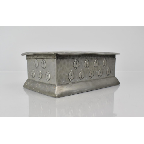 162 - An Arts and Crafts Castle Pewter Box in the Liberty Tudric Style with Embossed Leaf Design and Hamme... 