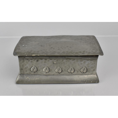 162 - An Arts and Crafts Castle Pewter Box in the Liberty Tudric Style with Embossed Leaf Design and Hamme... 