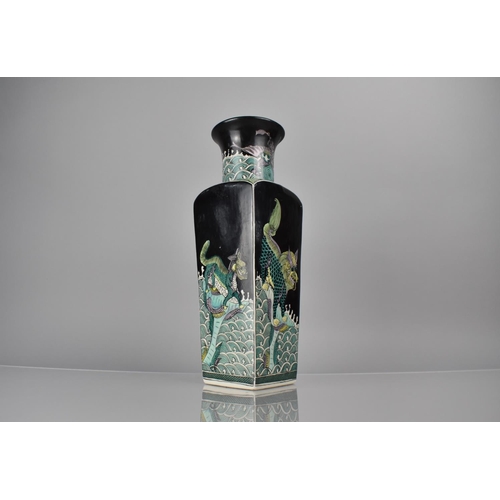 339 - A 20th Century Chinese Porcelain Famille Noir Vase of Square Based Tapering Form with Flared Neck de... 