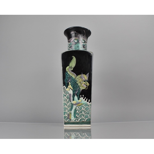 339 - A 20th Century Chinese Porcelain Famille Noir Vase of Square Based Tapering Form with Flared Neck de... 