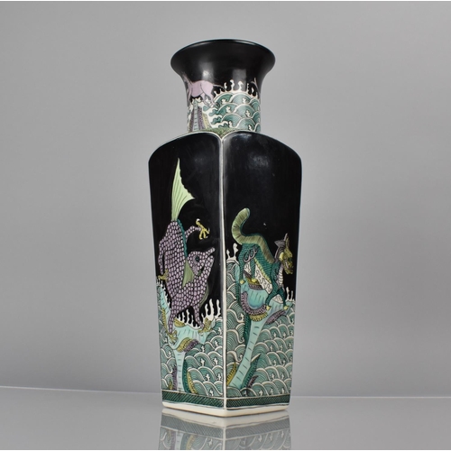 339 - A 20th Century Chinese Porcelain Famille Noir Vase of Square Based Tapering Form with Flared Neck de... 