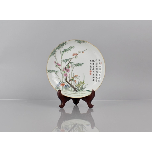 353 - A 19th/20th Century Chinese Porcelain Famille Rose Calligraphy Plate Decorated with Blossoming Branc... 