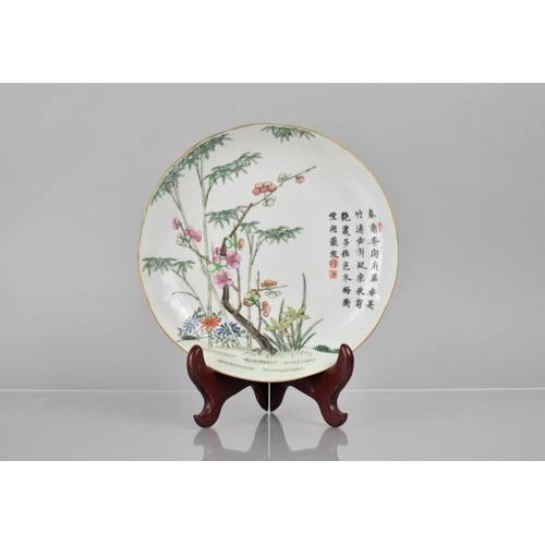 353 - A 19th/20th Century Chinese Porcelain Famille Rose Calligraphy Plate Decorated with Blossoming Branc... 