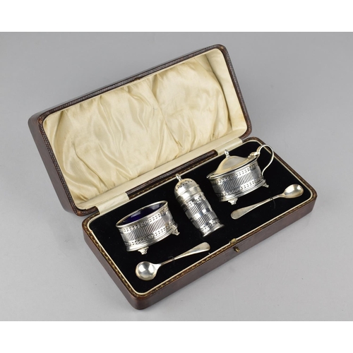 218 - A Leather Cased George V Three Piece Silver Cruet by William Suckling Ltd, Birmingham, Hallmark 1929... 