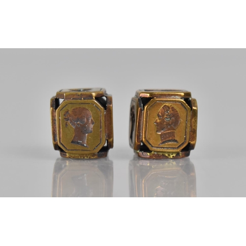 321 - Two Early  Victorian Gilt Metal Six Sided Cube Seals with Intaglio Matrices Depicting Queen Victoria... 