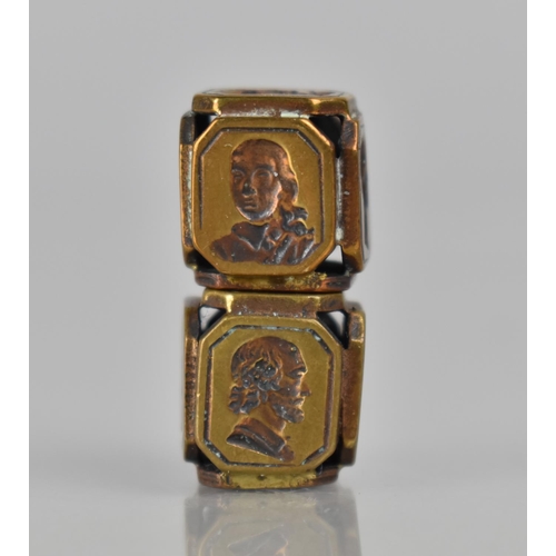 321 - Two Early  Victorian Gilt Metal Six Sided Cube Seals with Intaglio Matrices Depicting Queen Victoria... 