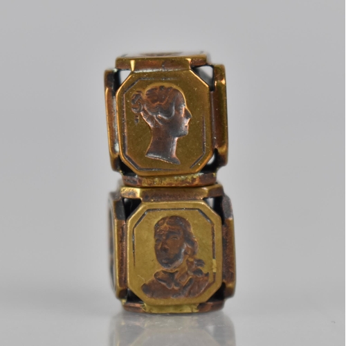 321 - Two Early  Victorian Gilt Metal Six Sided Cube Seals with Intaglio Matrices Depicting Queen Victoria... 