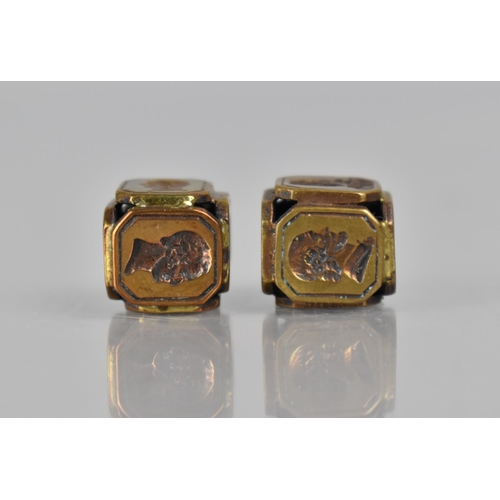 321 - Two Early  Victorian Gilt Metal Six Sided Cube Seals with Intaglio Matrices Depicting Queen Victoria... 