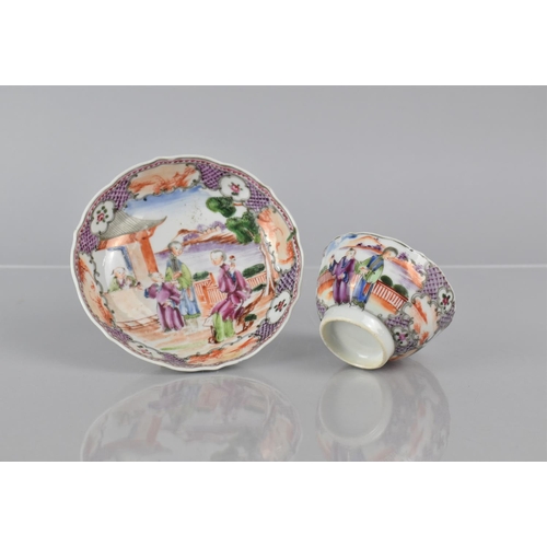 345 - A 18th/19th Century Chinese Export Porcelain Tea Bowl and Saucer in the Mandarin Palette depicting F... 