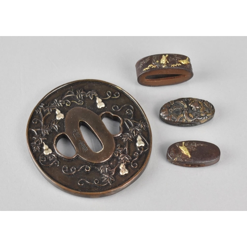 430 - A Collection of Japanese Bronze and Mixed Metal Sword Mounts to Comprise Tsuba Housing Double Gourd ... 