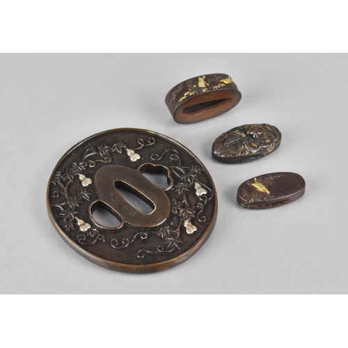 430 - A Collection of Japanese Bronze and Mixed Metal Sword Mounts to Comprise Tsuba Housing Double Gourd ... 