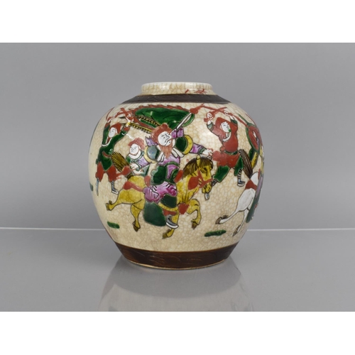 354 - A Large Chinese Nanking Crackle Glaze Ginger Jar, Decorated in the Famille Rose Palette depicting Ba... 