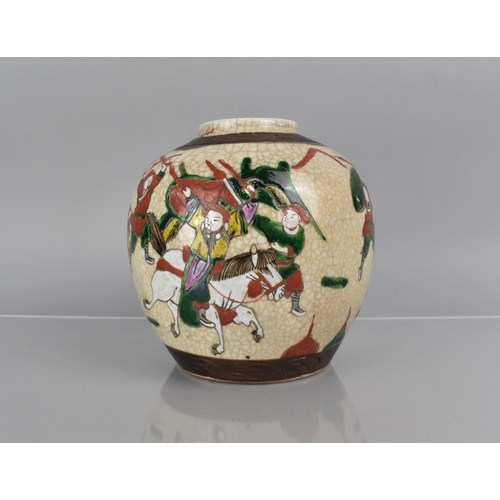 354 - A Large Chinese Nanking Crackle Glaze Ginger Jar, Decorated in the Famille Rose Palette depicting Ba... 