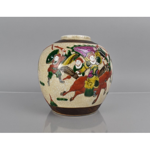 354 - A Large Chinese Nanking Crackle Glaze Ginger Jar, Decorated in the Famille Rose Palette depicting Ba... 