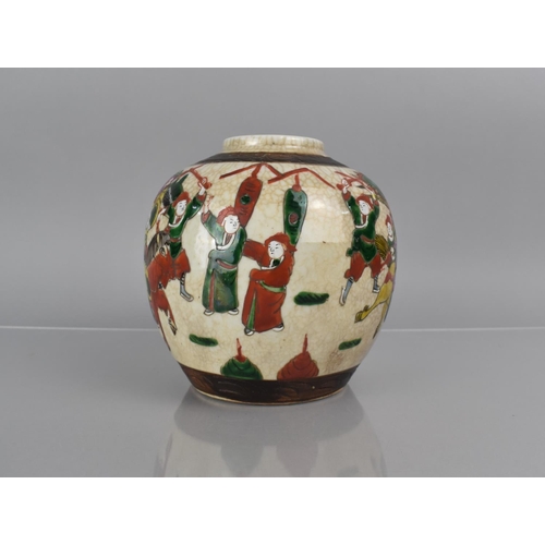 354 - A Large Chinese Nanking Crackle Glaze Ginger Jar, Decorated in the Famille Rose Palette depicting Ba... 