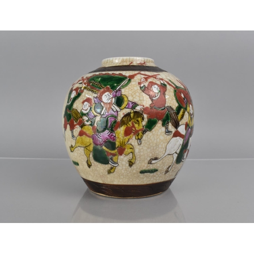 354 - A Large Chinese Nanking Crackle Glaze Ginger Jar, Decorated in the Famille Rose Palette depicting Ba... 