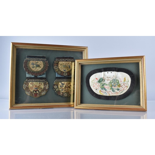 433 - Two 19th Century Framed Chinese Silk Embroideries, the One Example Featuring Temple Lion Amongst Scr... 